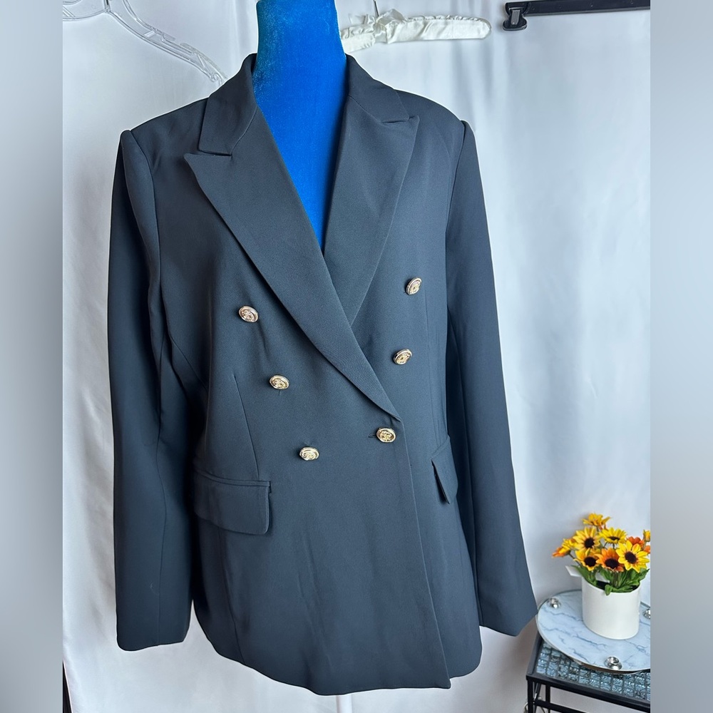 Black Nautical Inspired Blazer by Marled Double Breasted NWT Size Large